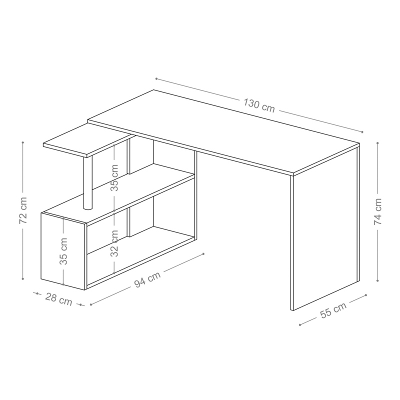 Scrivania moderna angolare attrezzata 130x94 cm bianco Mind