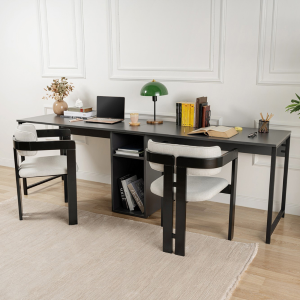 Scrivania doppia moderna 240xH74 cm libreria antracite nero Center