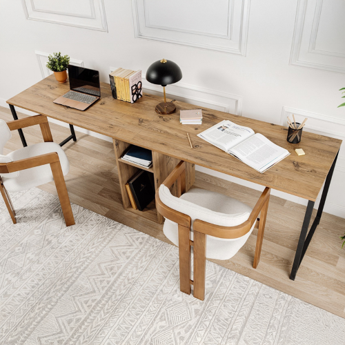 Scrivania doppia moderna 240xH74 cm libreria rovere nero Center