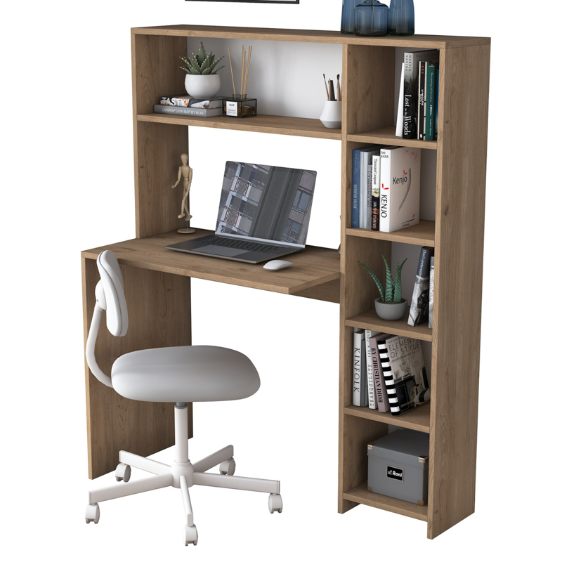 Scrivania moderna attrezzata libreria 113xH142cm rovere Draft