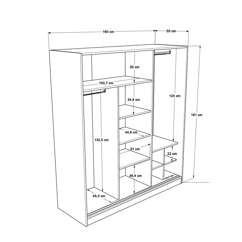 Armadio 3 ante scorrevoli specchio moderno 160xH180 bianco Gima