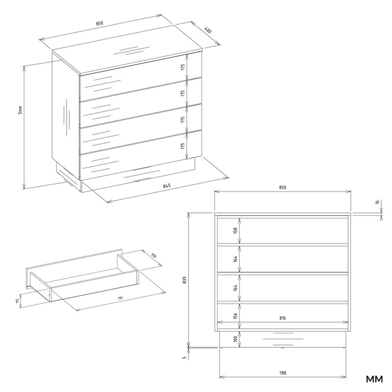 Credenza madia moderna comò 4 cassetti 85xH84 beige Alba