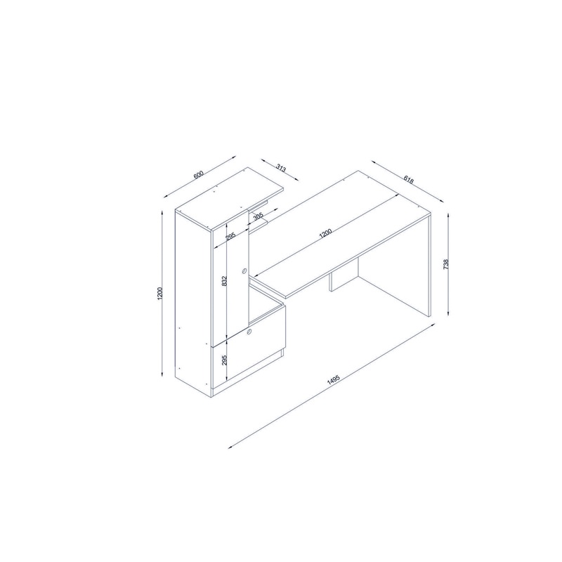 Scrivania moderna attrezzata libreria ufficio 150xH120 cm bianco Concept-S