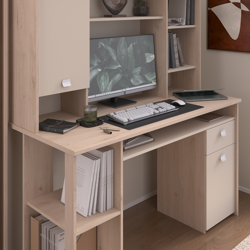 Scrivania attrezzata libreria moderna 138xH148 rovere beige Duna