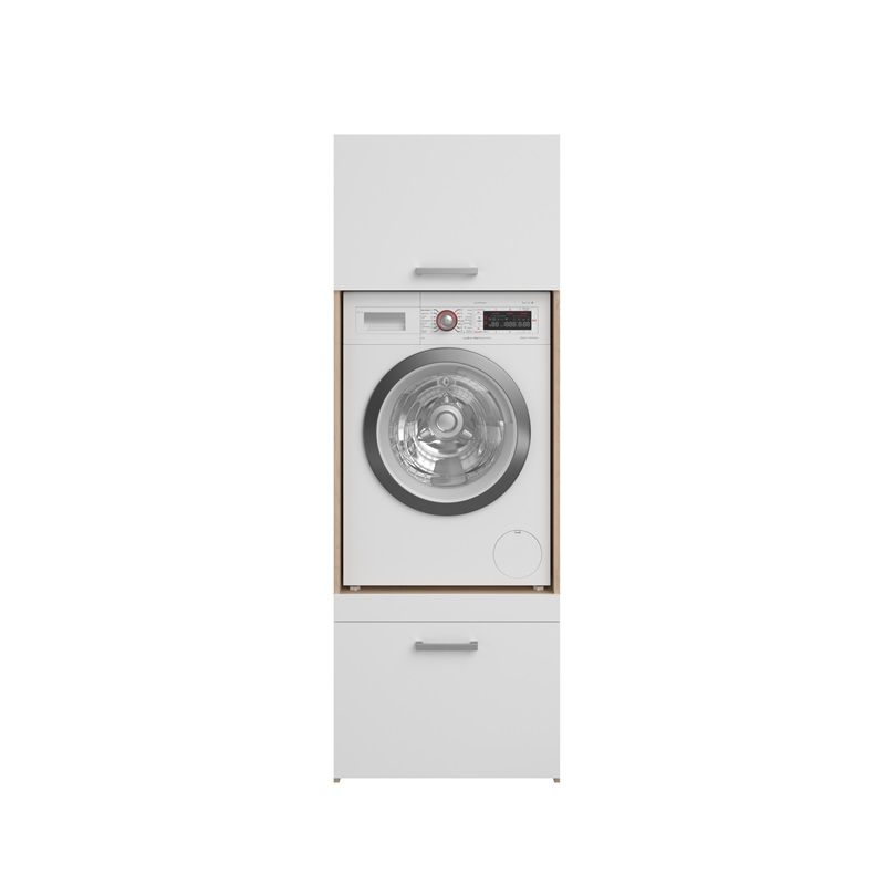 Mobile lavatrice asciugatrice lavanderia 2 ante 2 cassetti 128xH184 rovere bianco Candor