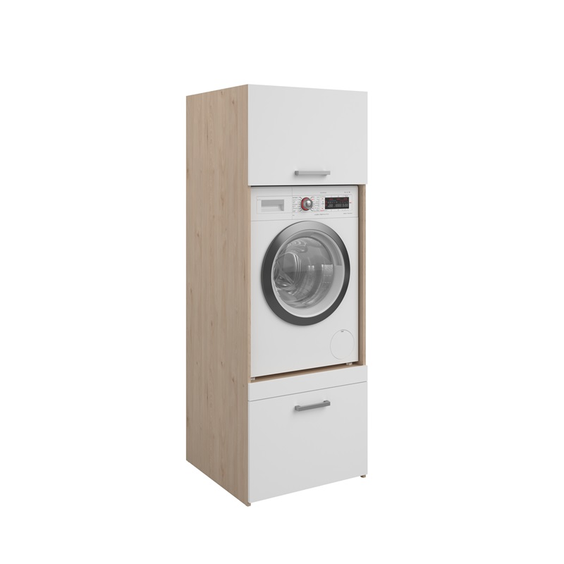 Mobile lavatrice asciugatrice lavanderia 2 ante 2 cassetti 128xH184 rovere bianco Candor