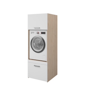 Mobile lavatrice asciugatrice lavanderia 2 ante 2 cassetti 128xH184 rovere bianco Candor