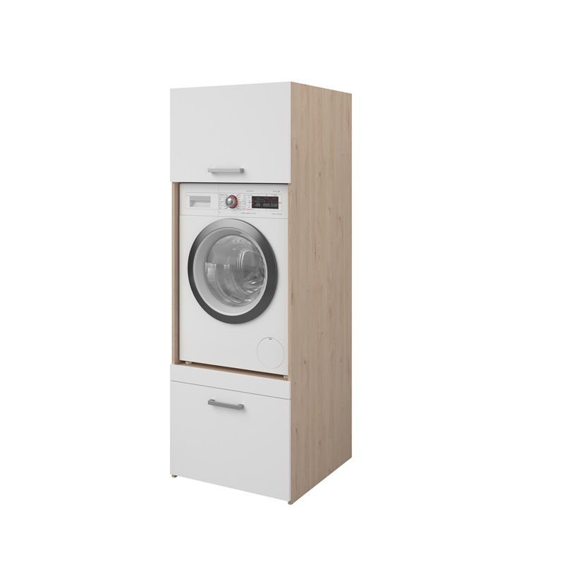 Mobile lavatrice asciugatrice lavanderia 2 ante 2 cassetti 128xH184 rovere bianco Candor