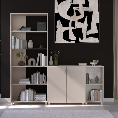 Parete salotto moderna libreria credenza 195xH192 beige Sofia