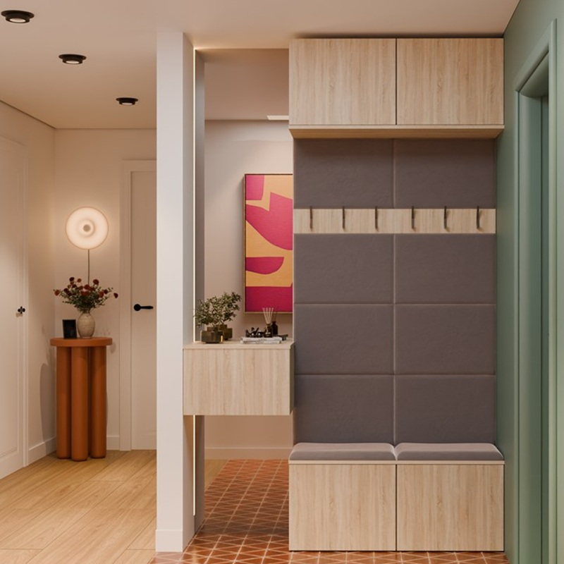 Mobile ingresso moderno 100xH238 cm appendiabiti cassapanca rovere antracite Berlino