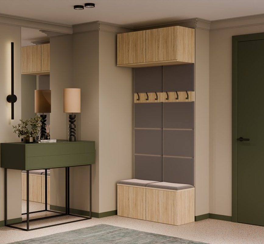Mobile ingresso moderno 100xH238 cm appendiabiti cassapanca rovere antracite Berlino