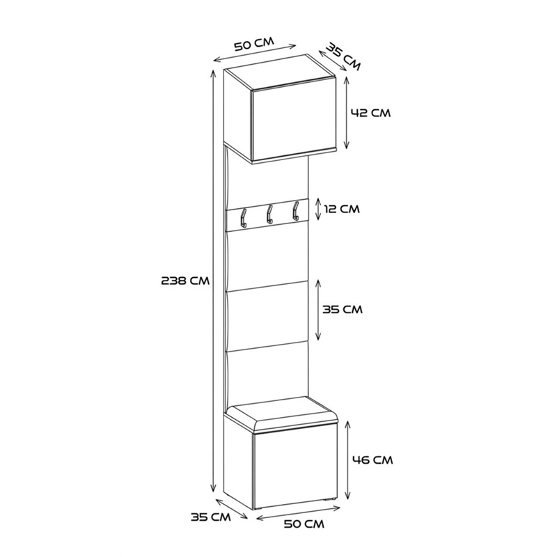 Mobile ingresso moderno 100xH238 cm appendiabiti cassapanca rovere antracite Berlino