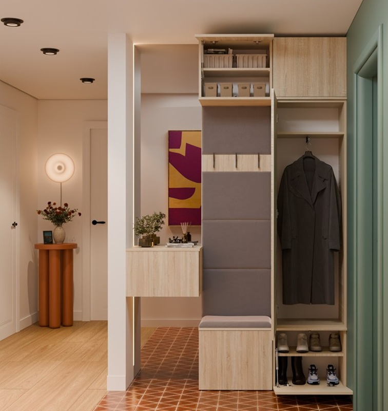 Mobile ingresso moderno 100xH238 cm specchio cassapanca rovere antracite Berlino
