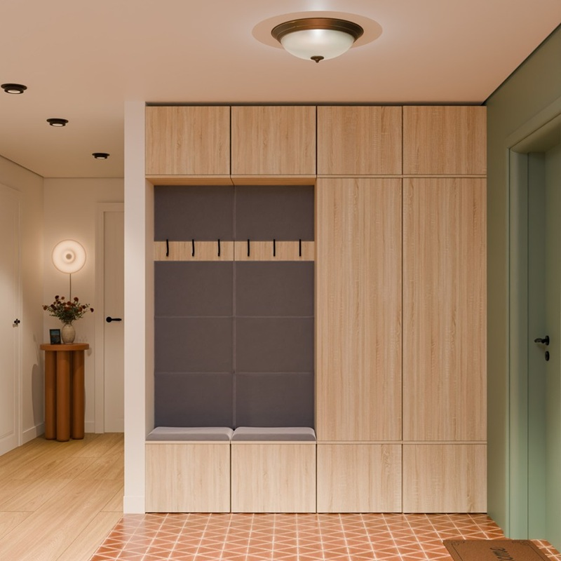 Mobile ingresso moderno 200xH238 cm specchio cassapanca rovere antracite Berlino