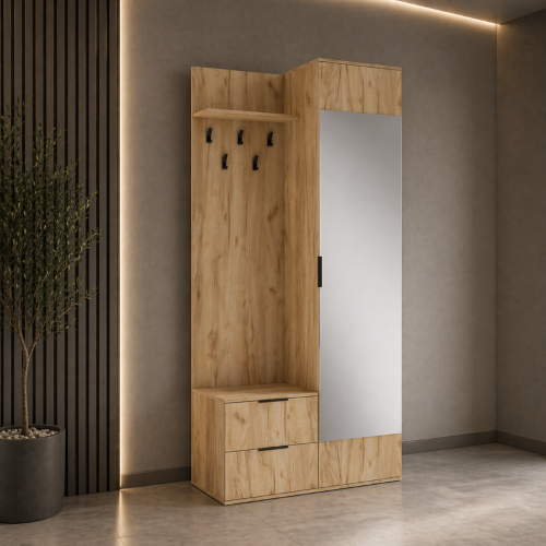 Mobile ingresso moderno 100 cm specchio appendiabiti rovere Nivea