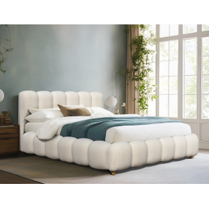 Letto matrimoniale contenitore imbottito rivestito in tessuto 160x200 crema bianco Dama