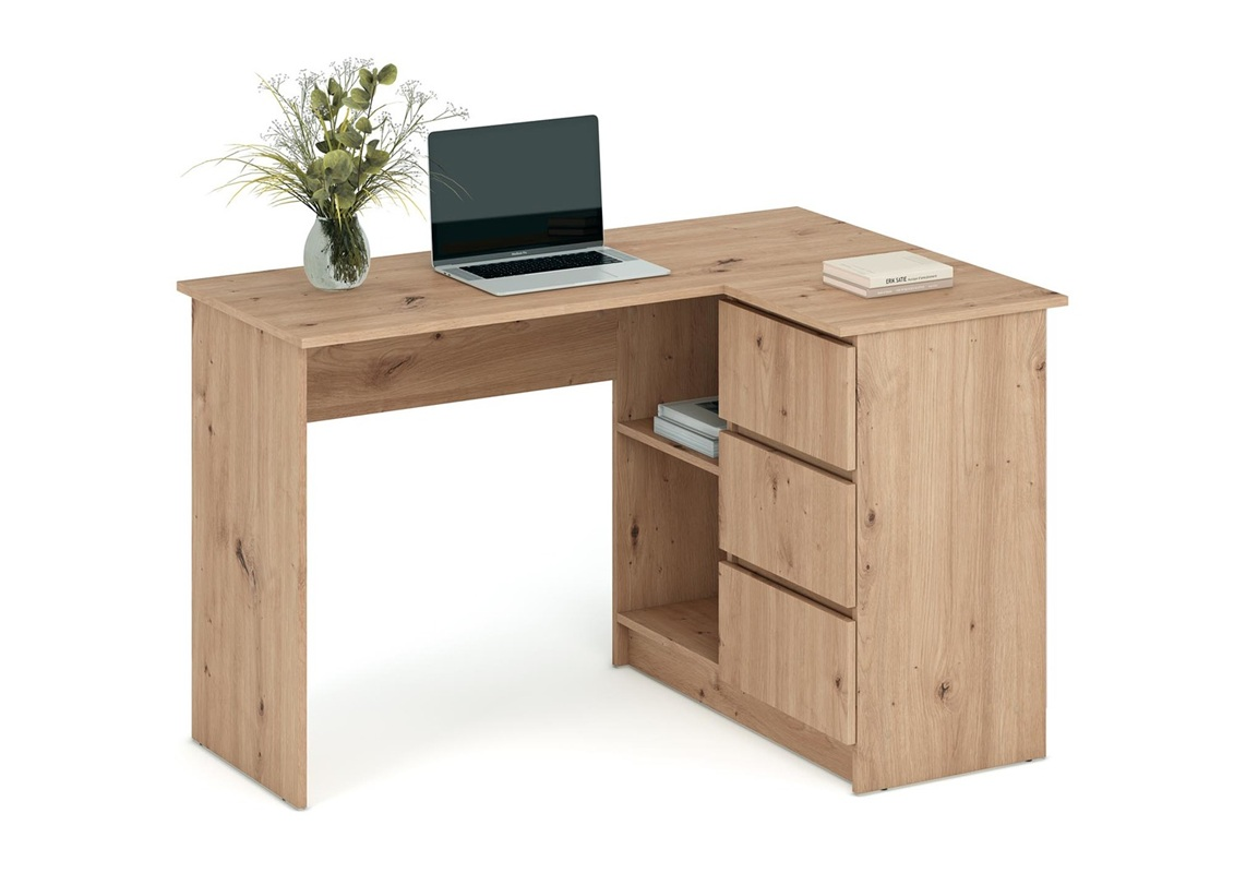 Scrivania angolare moderna 3 cassetti 124xH76 rovere Cima