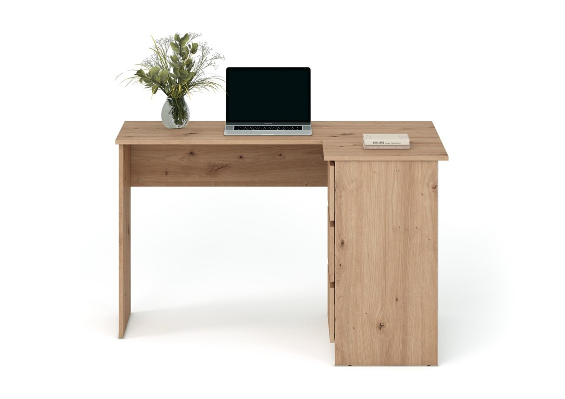 Scrivania angolare moderna 3 cassetti 124xH76 rovere Cima
