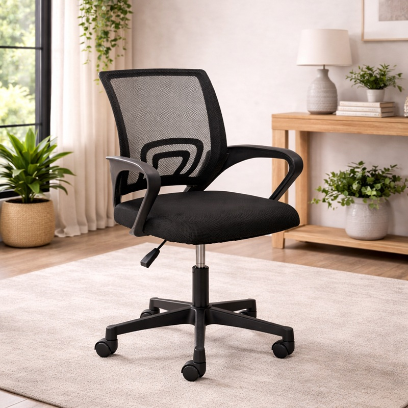 Sedia ufficio girevole con braccioli regolabile ergonomica nero Juma