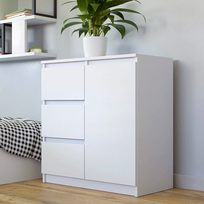 Comò moderno 1 anta 3 cassetti 80xH75 bianco Marcus
