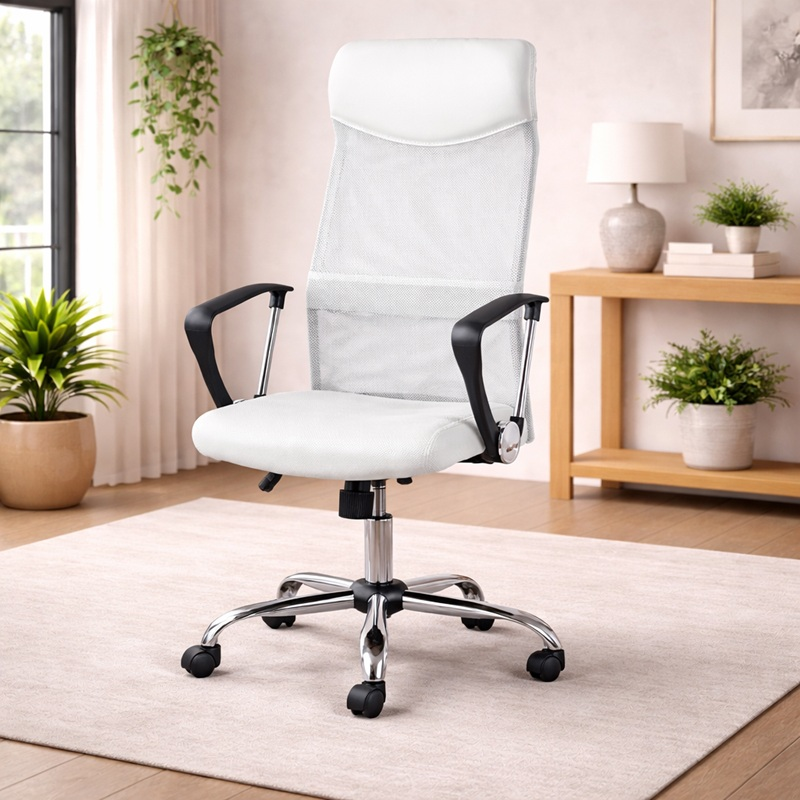 Sedia ufficio girevole con braccioli regolabile ergonomica bianco Gimaro