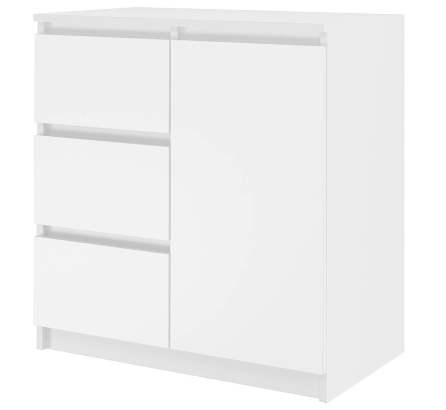Comò moderno 1 anta 3 cassetti 80xH75 bianco Marcus