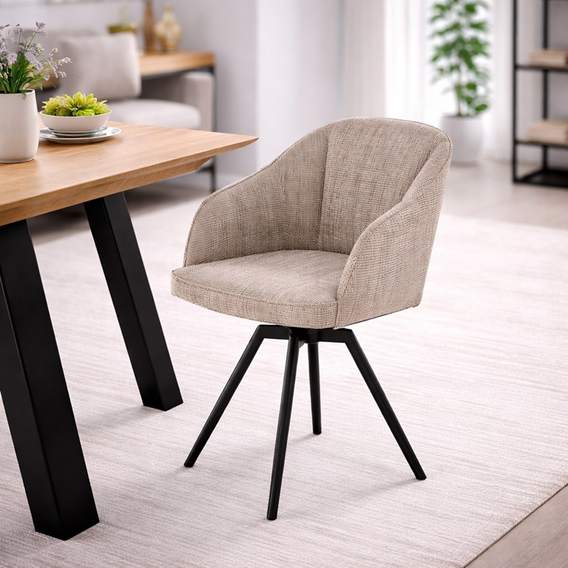 Sedia poltroncina imbottita girevole da pranzo moderna tessuto metallo beige Laguna
