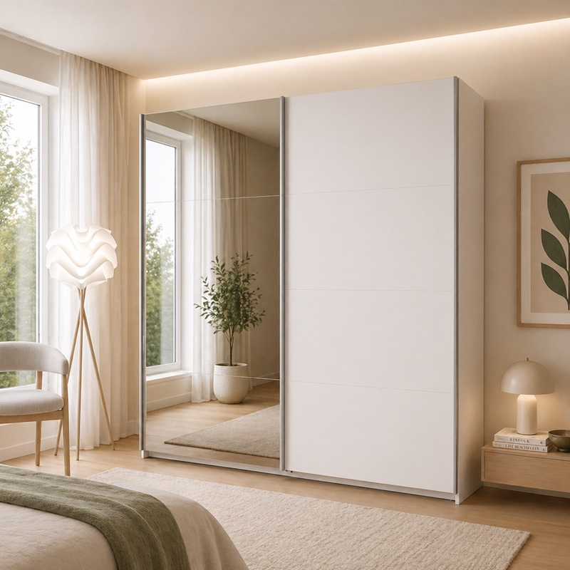 Armadio ante scorrevoli moderno 178xH203 cm bianco specchio Quasar