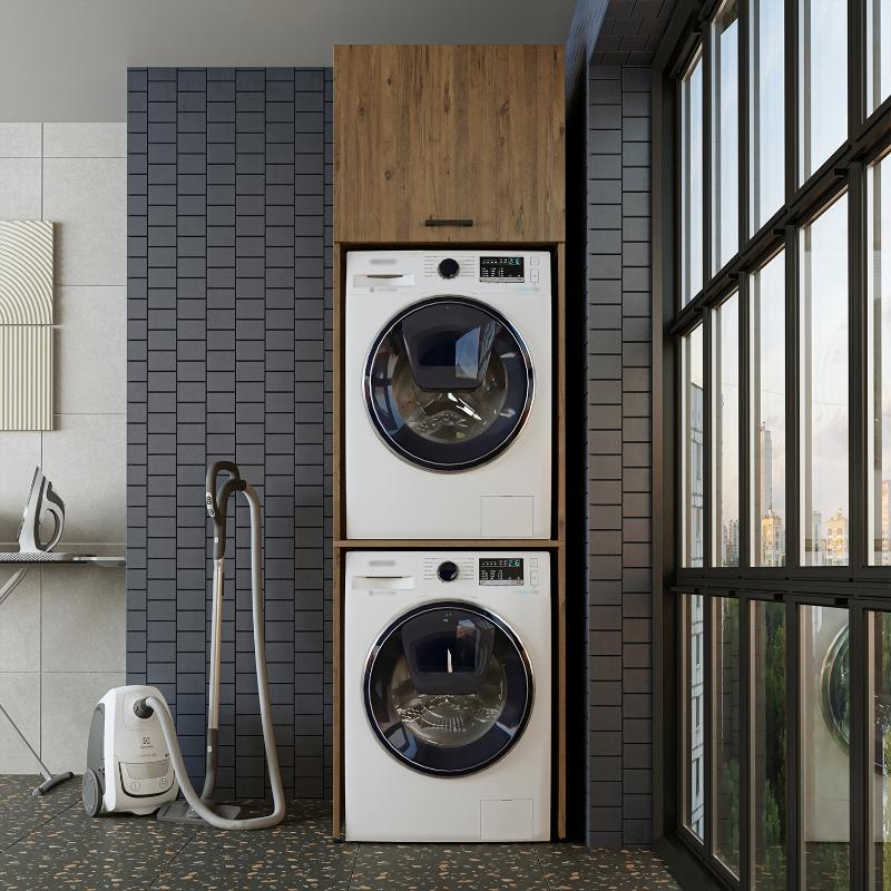 Mobile lavatrice asciugatrice lavanderia con anta 67xH231 rovere oldwook Clean