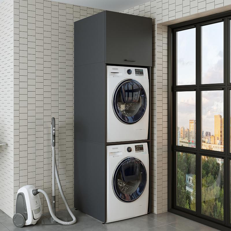 Mobile lavatrice asciugatrice lavanderia con anta 67xH231 antracite Clean