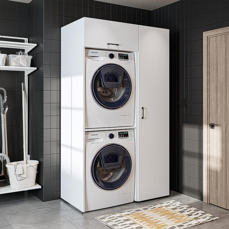 Mobile lavatrice asciugatrice lavanderia con armadio 112xH205 bianco Clean