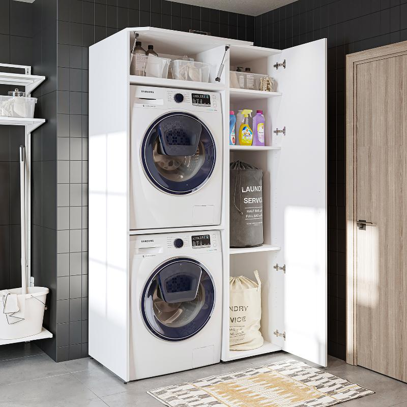Mobile lavatrice asciugatrice lavanderia con armadio 112xH205 bianco Clean