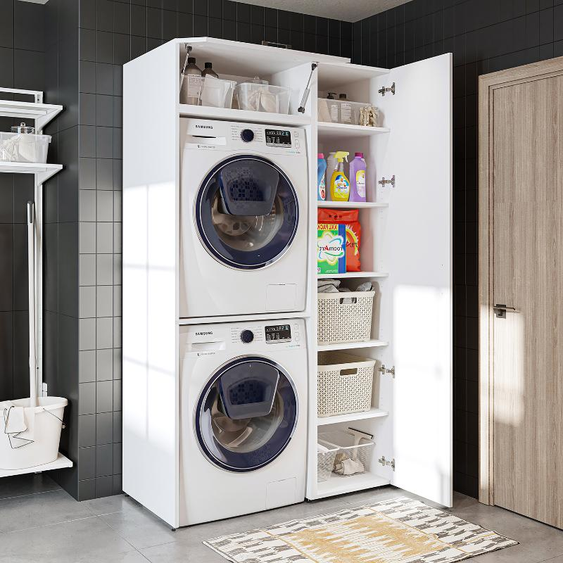 Mobile lavatrice asciugatrice lavanderia con armadio 112xH205 bianco Clean