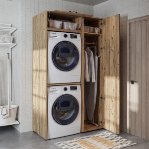 Mobile lavatrice asciugatrice lavanderia con armadio 112xH205 rovere oldwook Clean