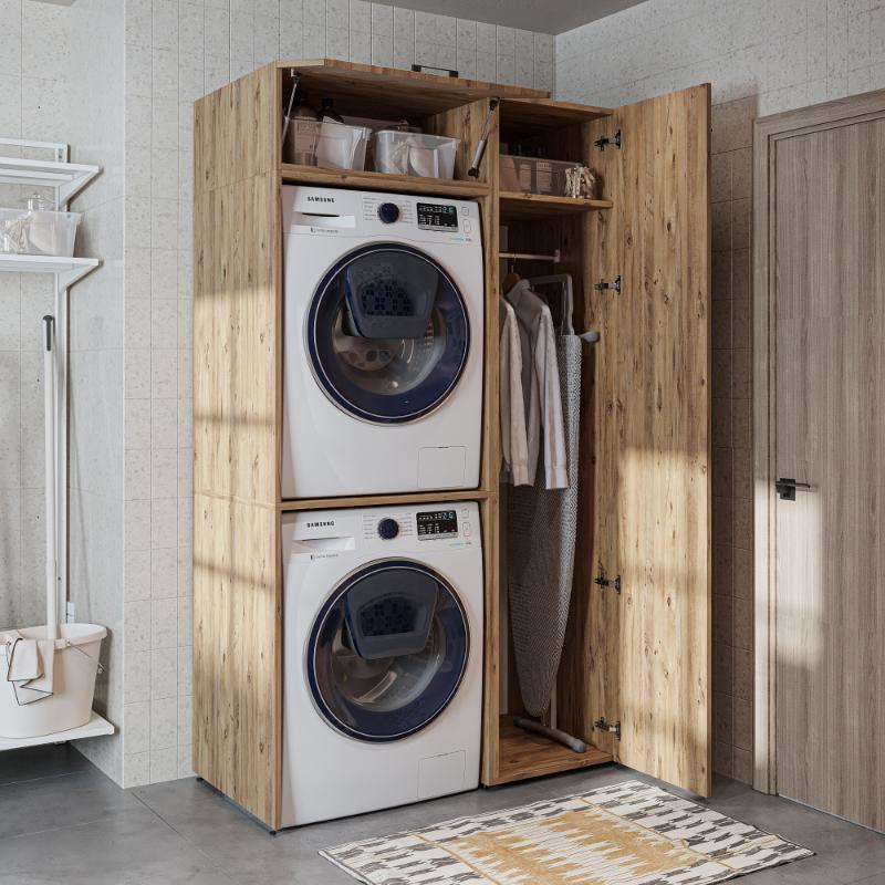 Mobile lavatrice asciugatrice lavanderia con armadio 112xH205 rovere oldwook Clean