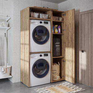 Mobile lavatrice asciugatrice lavanderia con armadio 112xH205 rovere oldwook Clean