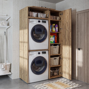 Mobile lavatrice asciugatrice lavanderia con armadio 112xH205 rovere oldwook Clean