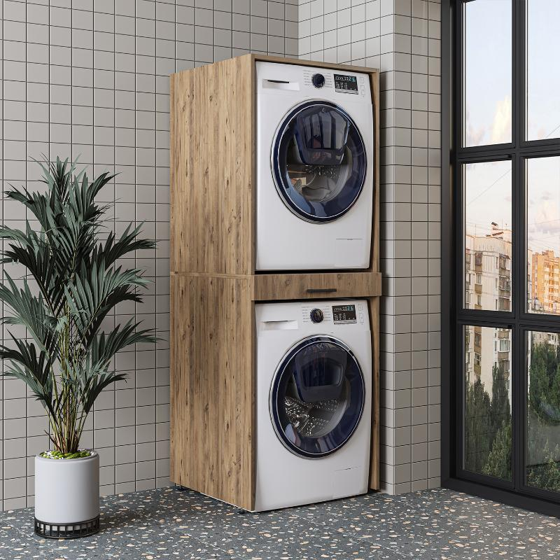Mobile lavatrice e asciugatrice 67x185h con ripiano estraibile rovere oldwook Fresh