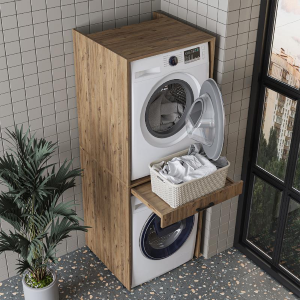 Mobile lavatrice e asciugatrice 67x185h con ripiano estraibile rovere oldwook Fresh