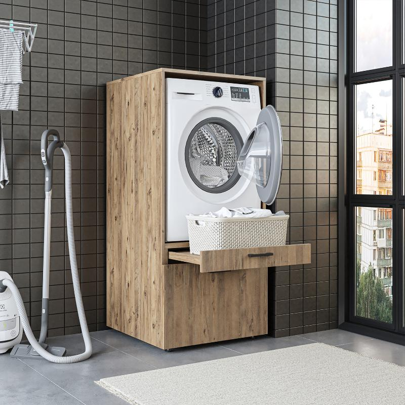 Mobile lavatrice 67xH145 cm con cassettoni rovere oldwook Cotton