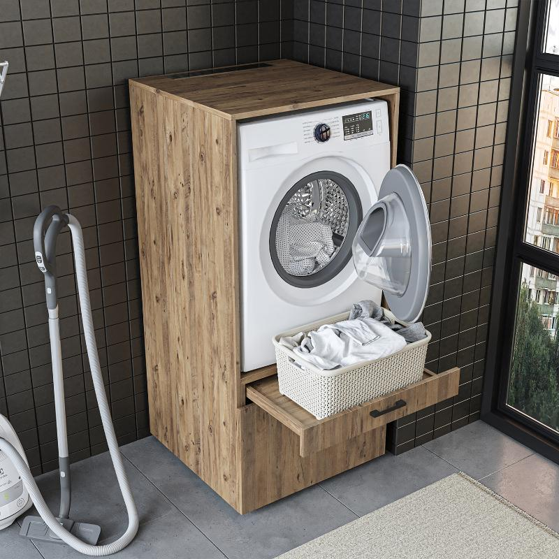 Mobile lavatrice 67xH145 cm con cassettoni rovere oldwook Cotton