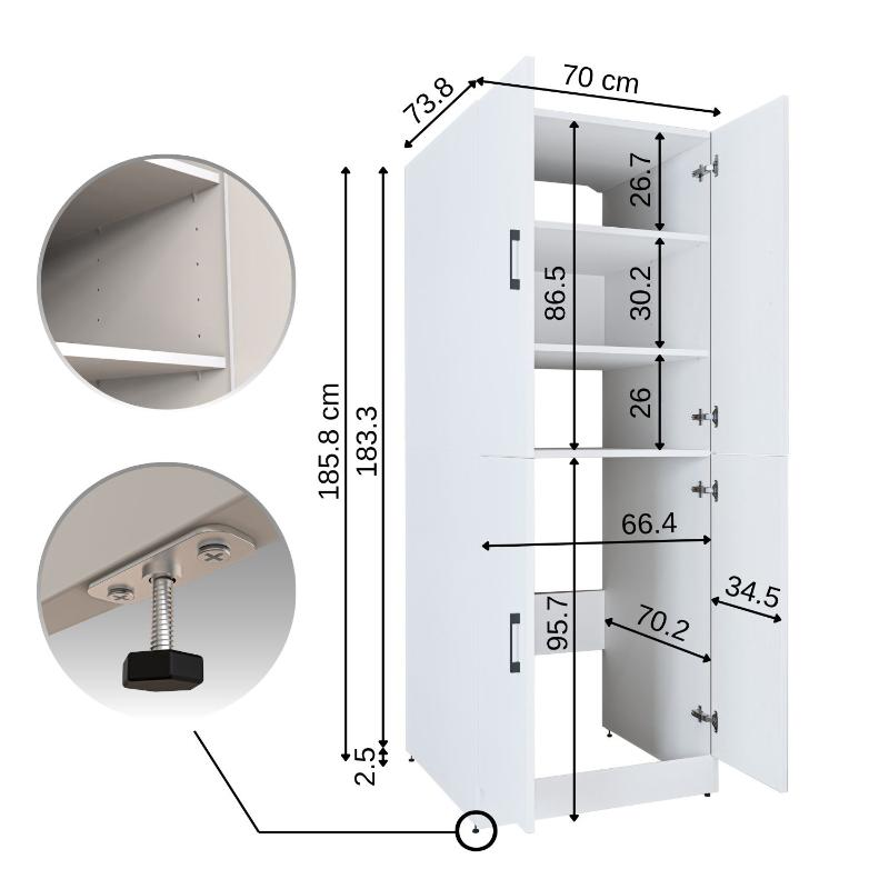 Armadio chiuso mobile lavatrice asciugatrice ripiani 70xH185 bianco Shine