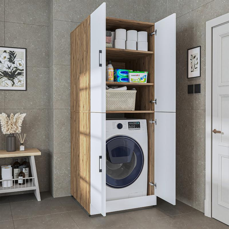 Armadio chiuso mobile lavatrice asciugatrice ripiani 70xH185 rovere bianco Shine