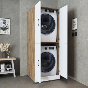 Armadio chiuso mobile lavatrice asciugatrice ripiani 70xH185 rovere bianco Shine