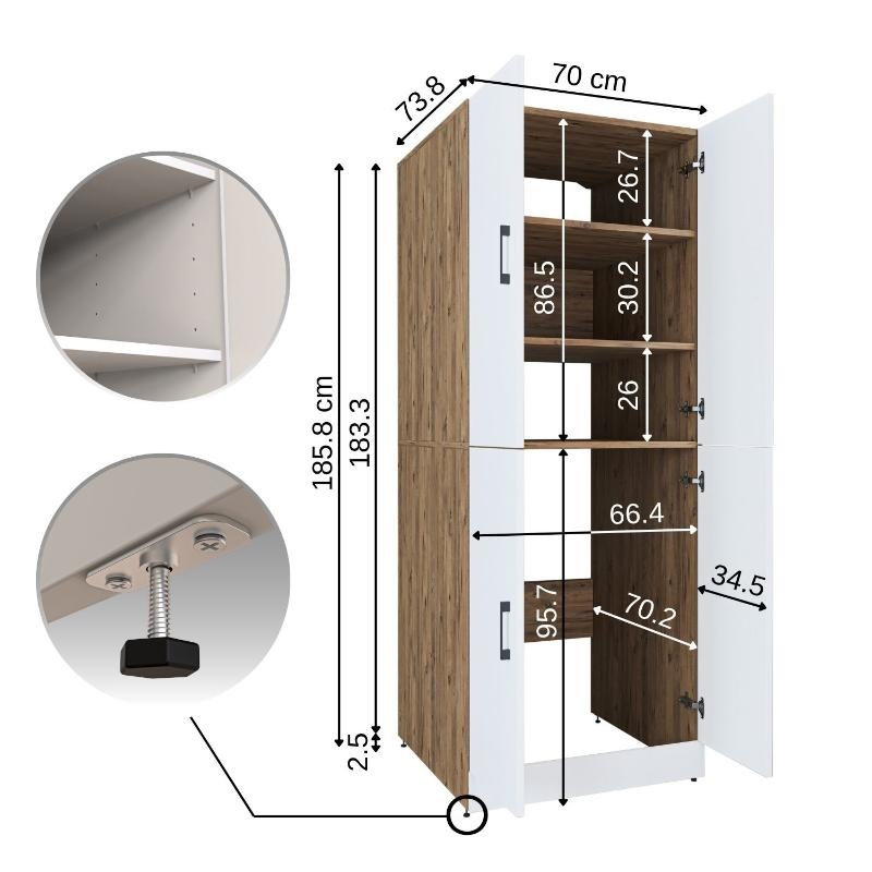 Armadio chiuso mobile lavatrice asciugatrice ripiani 70xH185 rovere bianco Shine