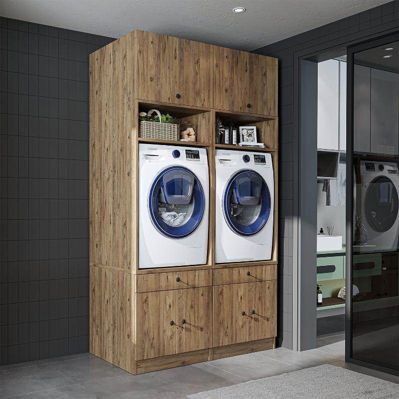 Mobile lavatrice asciugatrice lavanderia 134xH230 rovere oldwook Domus