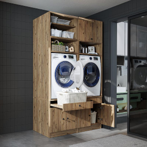 Mobile lavatrice asciugatrice lavanderia 134xH230 rovere oldwook Domus