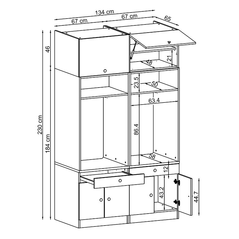 Mobile lavatrice asciugatrice lavanderia 134xH230 rovere oldwook Domus