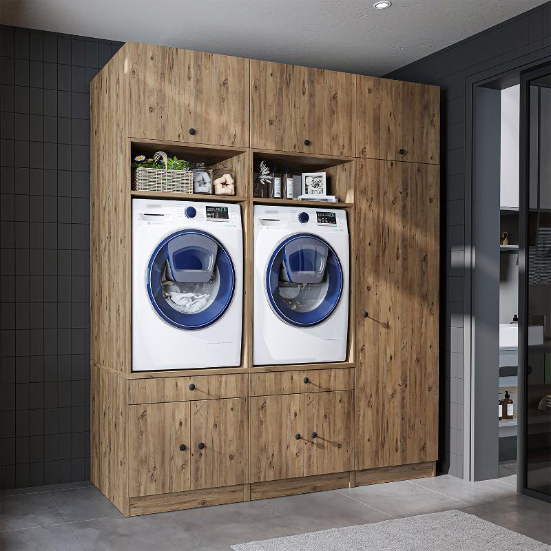 Mobile lavatrice asciugatrice lavanderia 194xH230 con ante rovere Domus