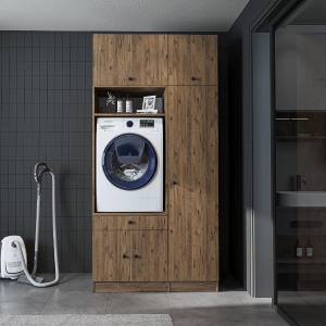 Mobile lavatrice armadio lavanderia 112xH230 con ante rovere oldwook Domus